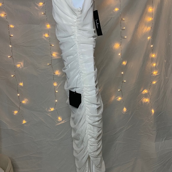 Lulus white mesh ruched bodycon midi dress - Picture 4 of 7